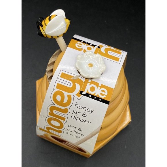 Mini Honey Pot Ceramic Jar & Wood Dipper Joie MSC Beehive with Bee 2002 BPA free - Picture 11 of 11